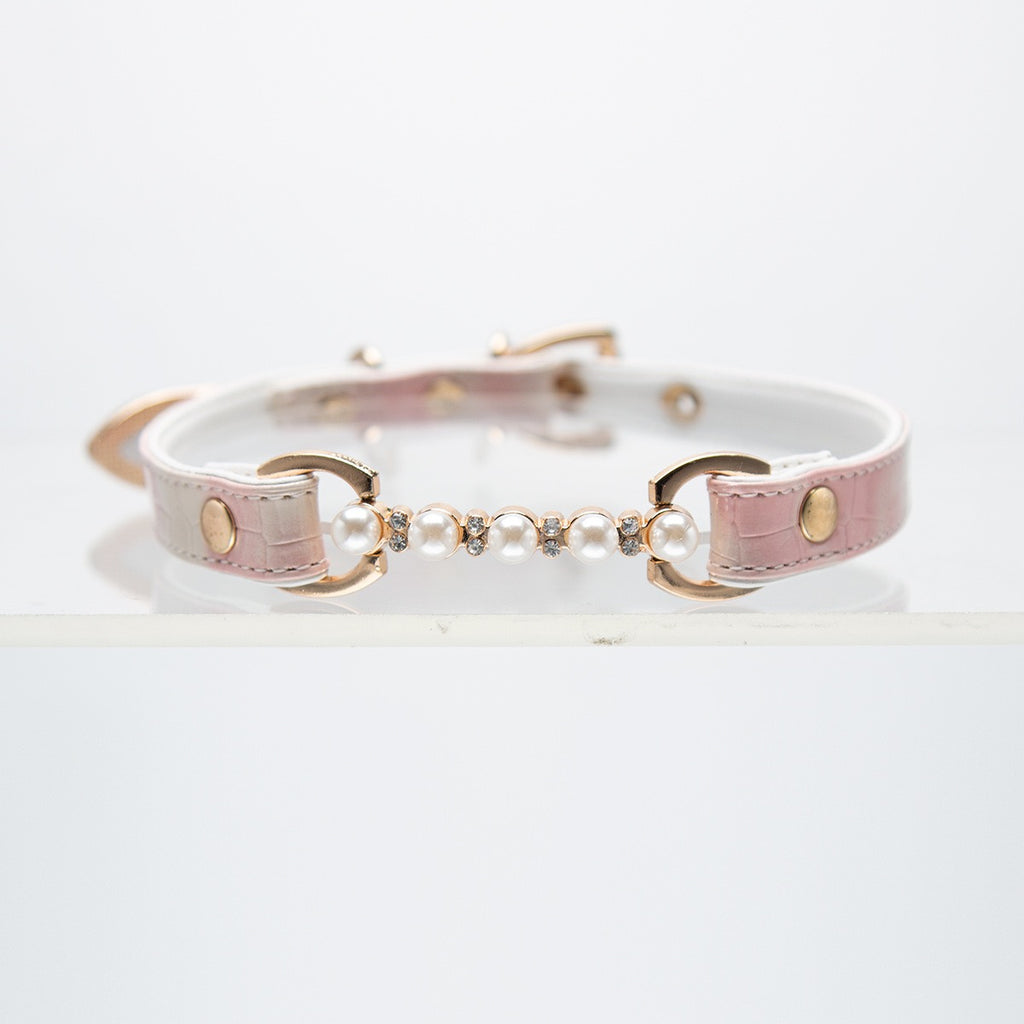 Pastel Pink Pearl Choker Collar & Matching Chain Leash Set