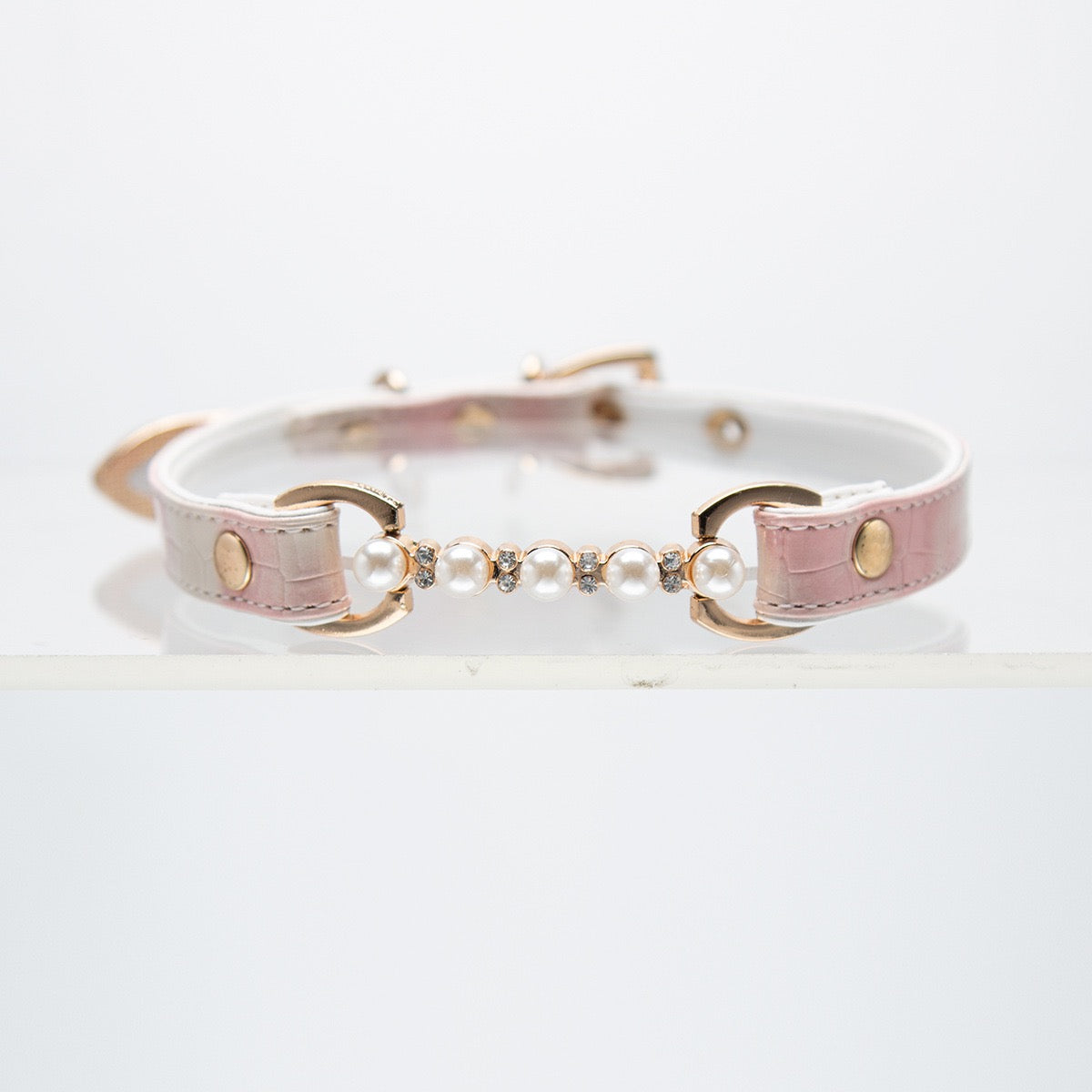 Pastel Pink Pearl Choker Collar & Matching Chain Leash Set