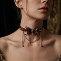 Gothic Crimson Butterfly Tassel Choker Collar
