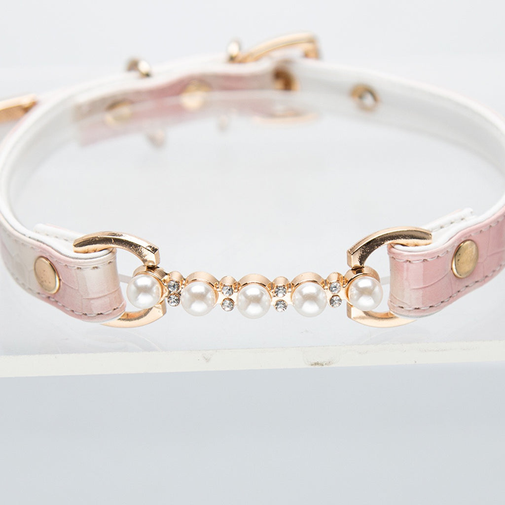 Pastel Pink Pearl Choker Collar & Matching Chain Leash Set