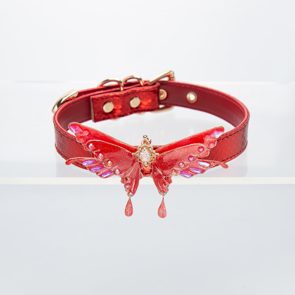 Scarlet Crimson Red Butterfly Choker Collar