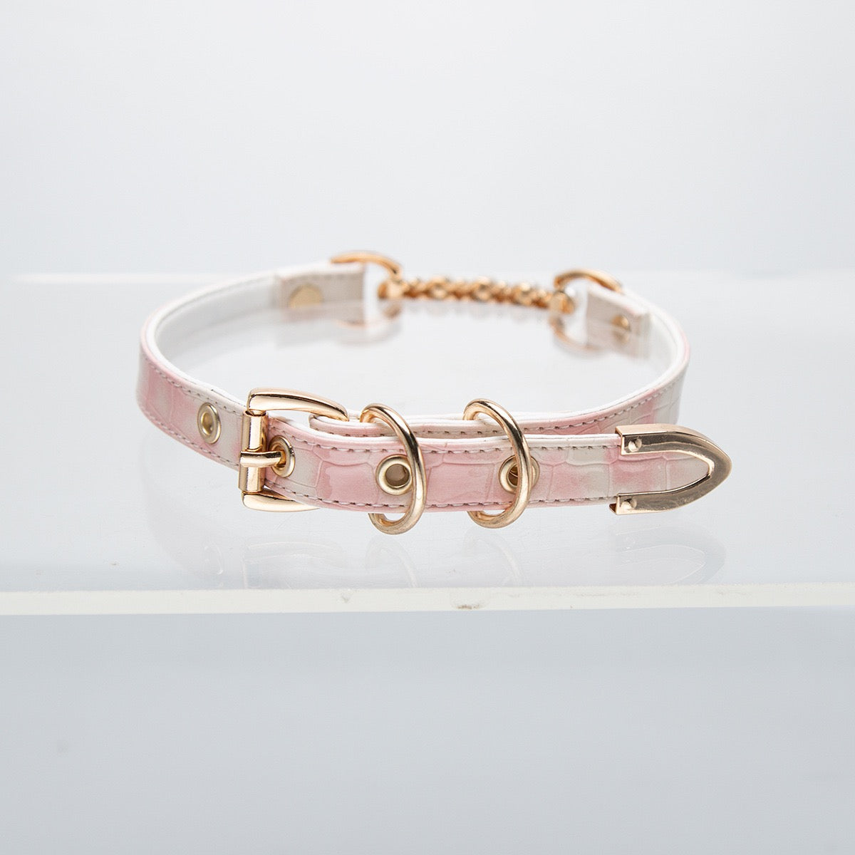 Pastel Pink Pearl Choker Collar & Matching Chain Leash Set