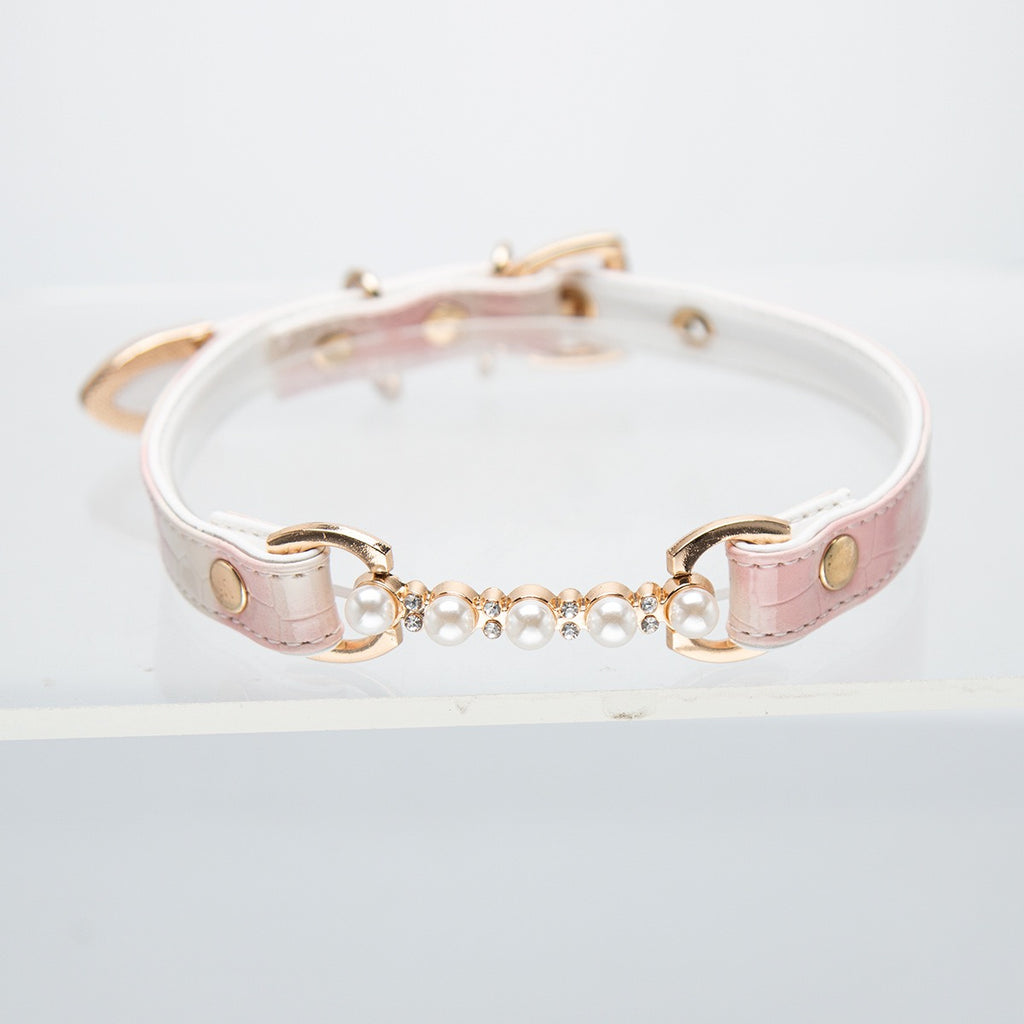 Pastel Pink Pearl Choker Collar & Matching Chain Leash Set