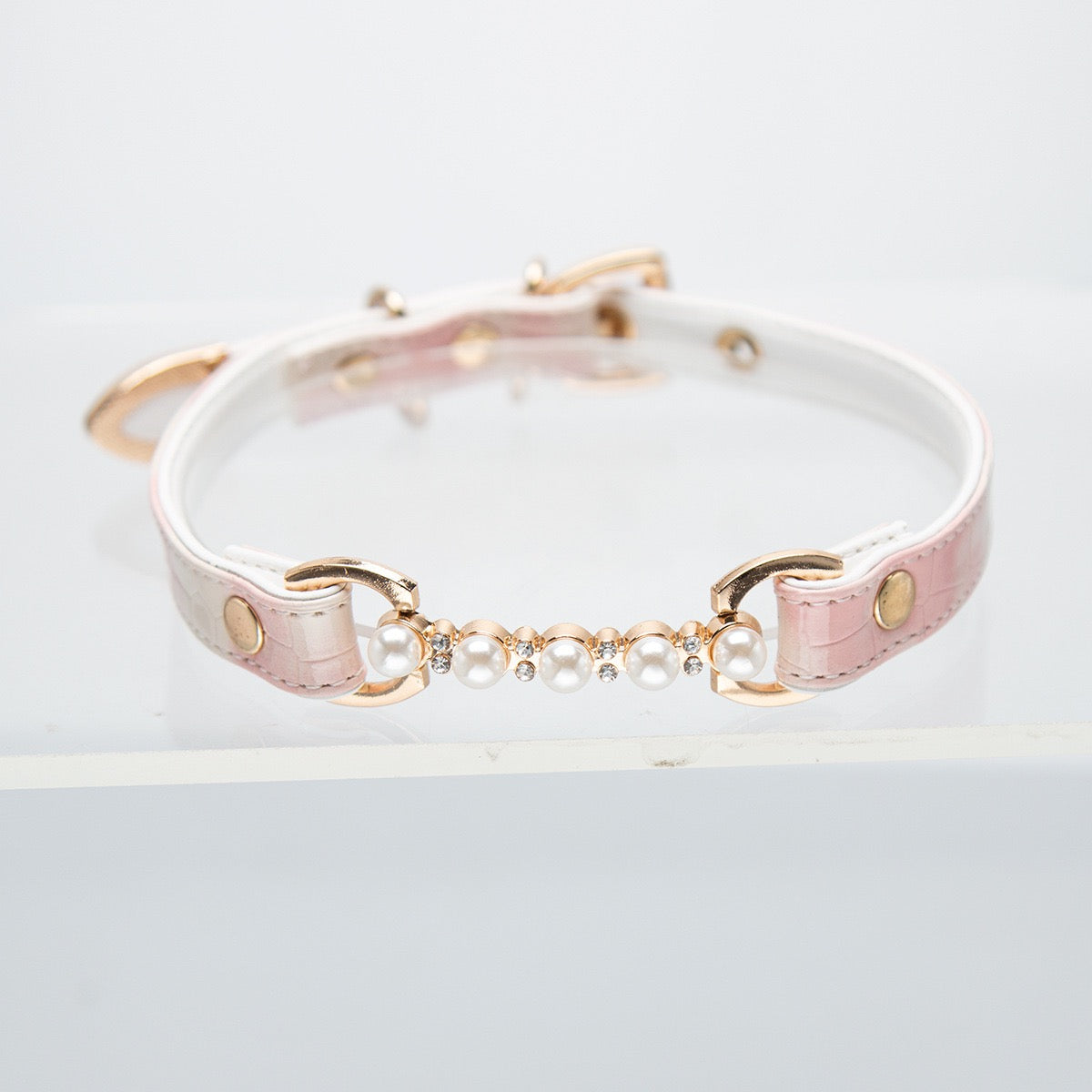 Pastel Pink Pearl Choker Collar & Matching Chain Leash Set