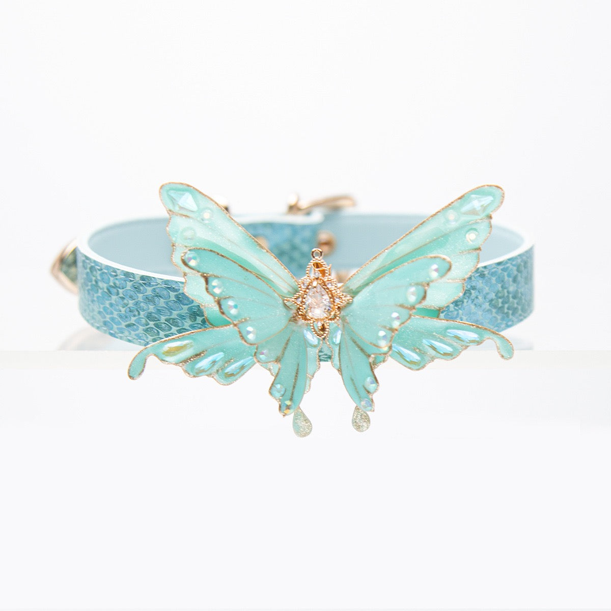 Mint Aqua Butterfly Choker Collar
