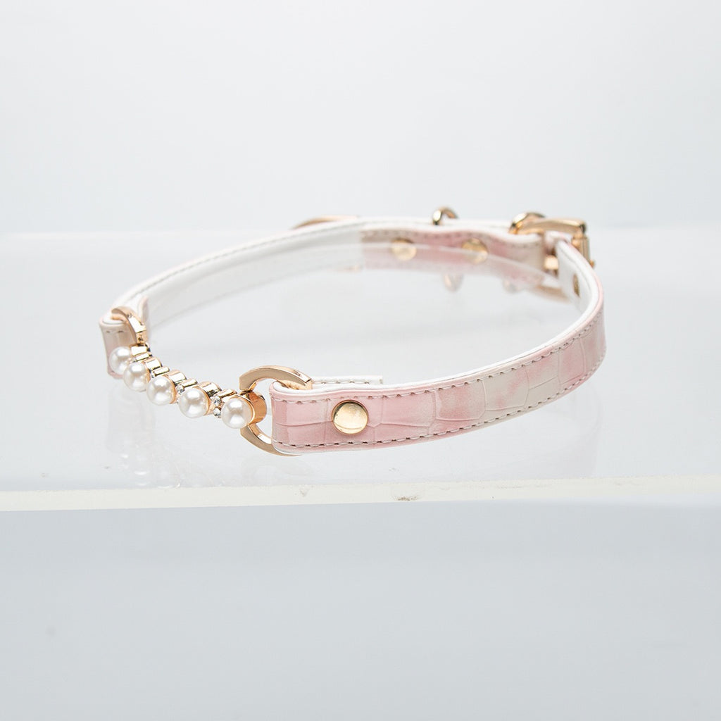 Pastel Pink Pearl Choker Collar & Matching Chain Leash Set