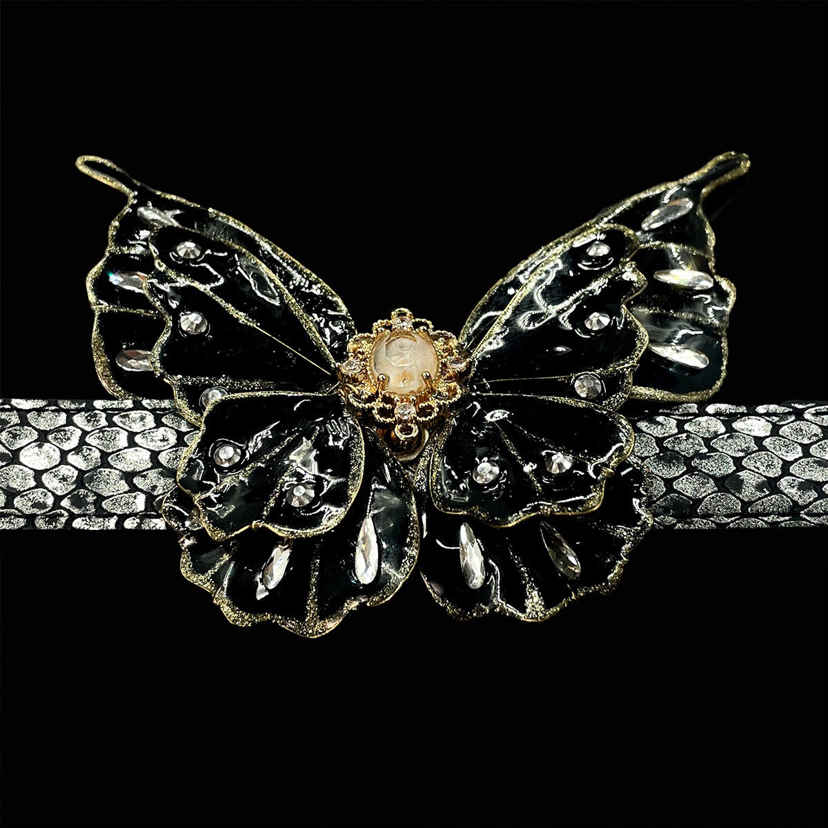 Gothic Midnight Black Butterfly Choker Collar