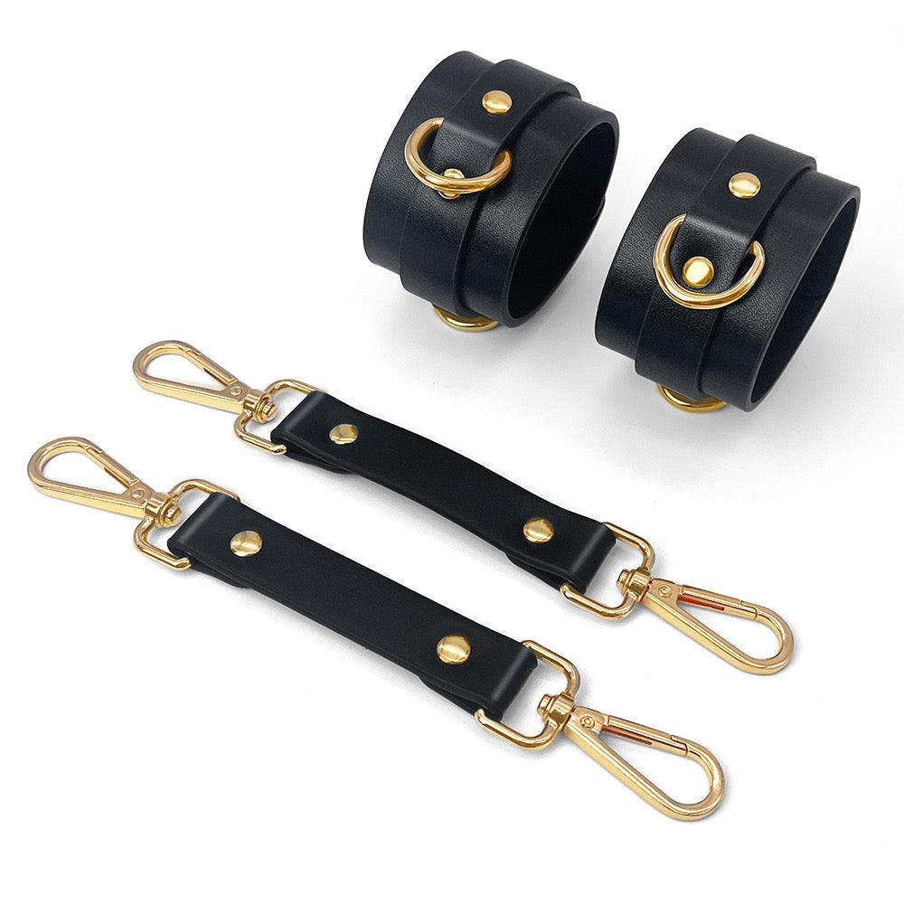 Gothic Bow Leather Thigh Garter Harness & Cuffs Set
