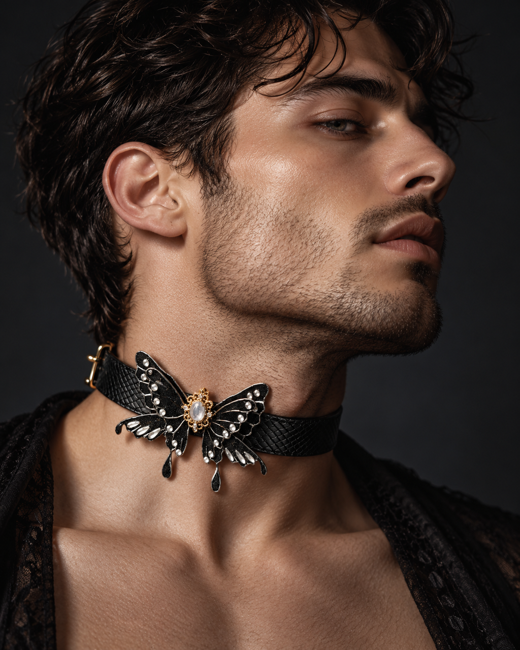 Gothic Midnight Black Butterfly Choker Collar